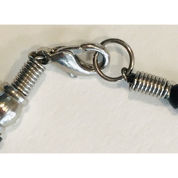 Vintage Silvertone and Black Wooden Beaded 9" Bracelet Lobster Claw Closure - Picture 7 of 8